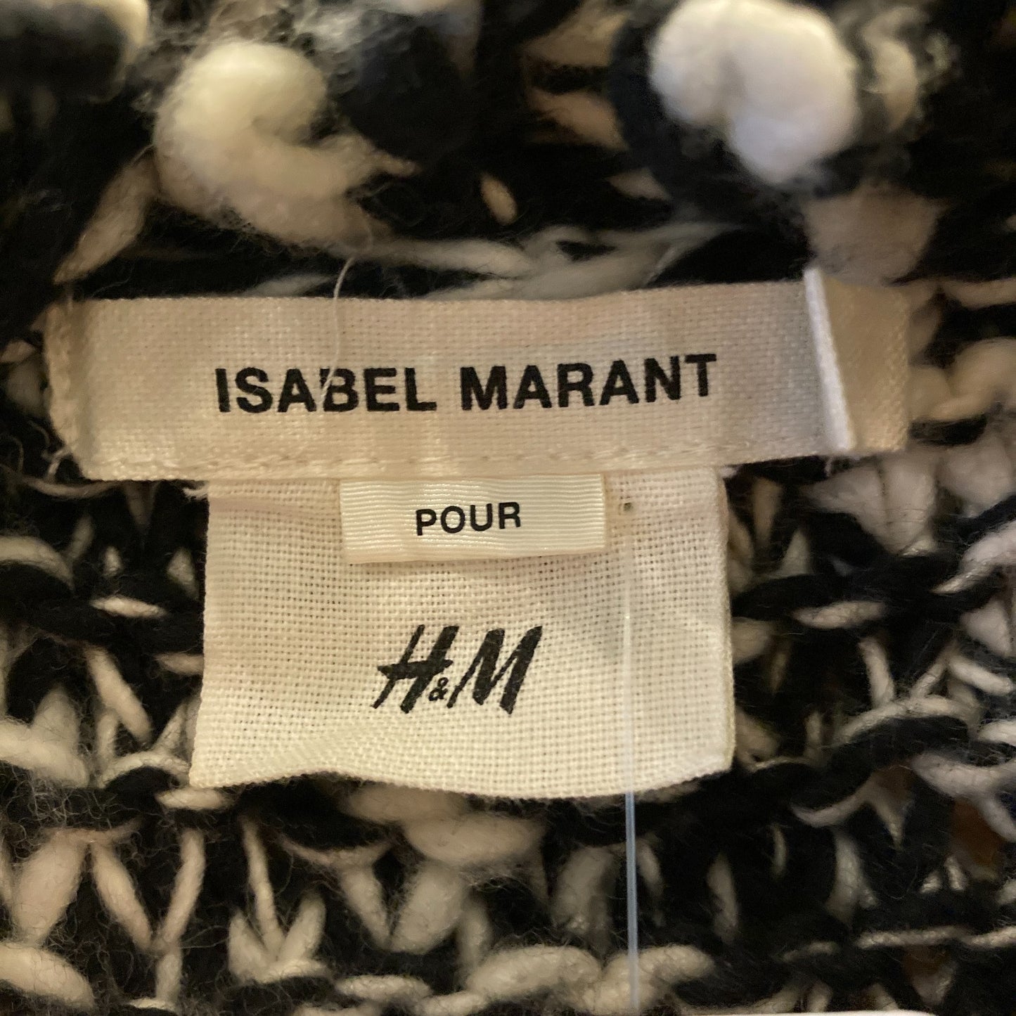 S - Isabel Marant X H&M Black & White Hand-Knit Wool Jacket Zip Cardigan 0927LL