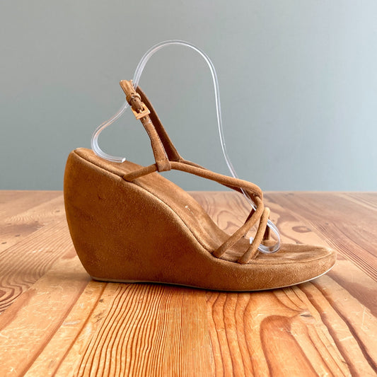 39 / 9 - Prada Tan Suede Leather Vintage Y2K Chunky Sandals Shoes 1021KD