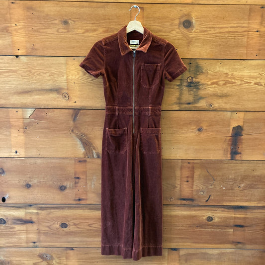 Maeve Anthropologie Rust Red Colette Weekend Corduroy Jumpsuit - Size 0 - 0312IG