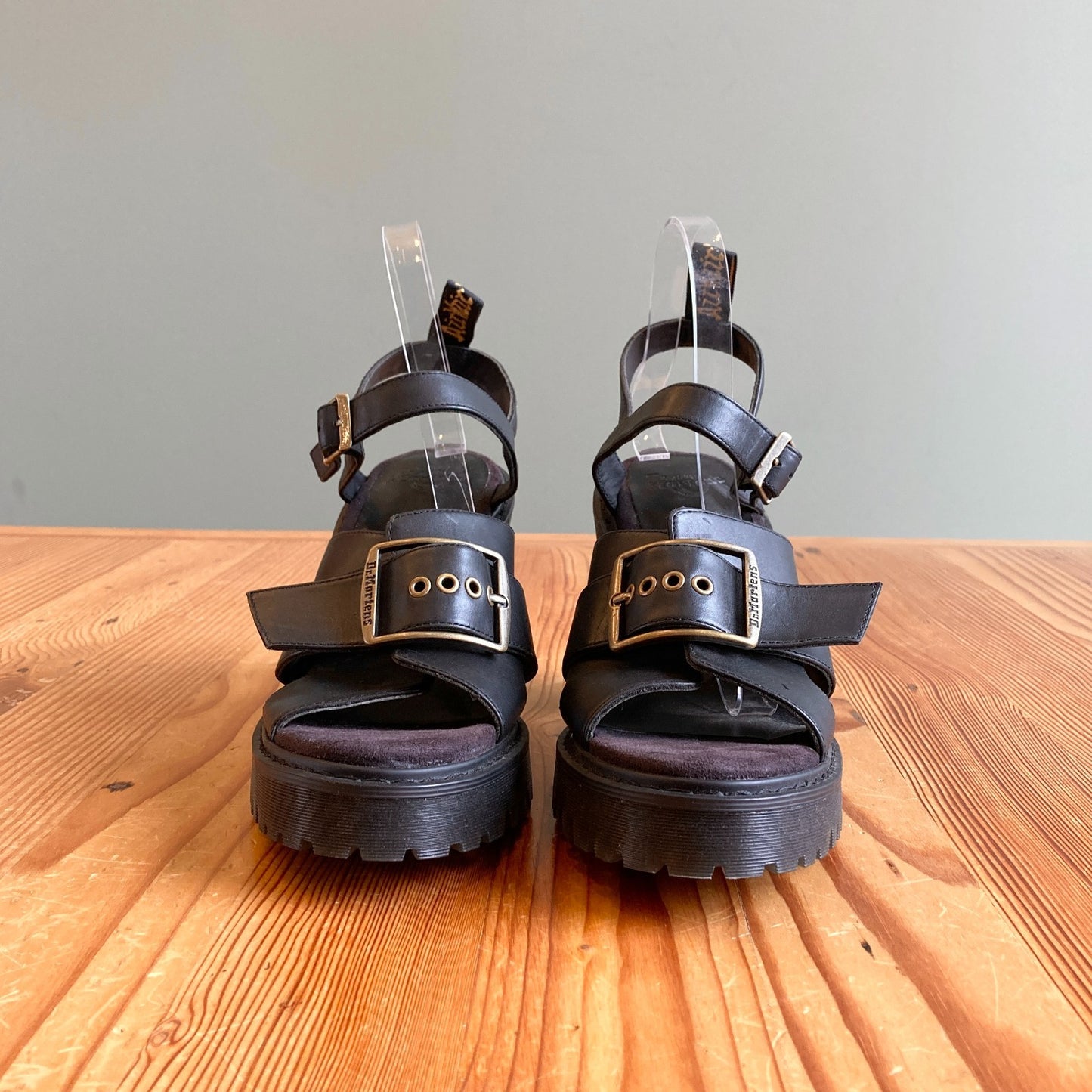 11 - Dr. Martens Black Leather Platform Heeled Granik Sandals Shoes NEW 1021KD