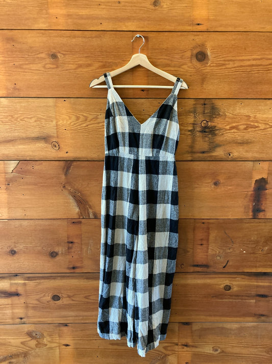 Ali Golden Black Plaid Sleeveless Wide Leg Raw Silk Jumpsuit - Size S - 0312IG