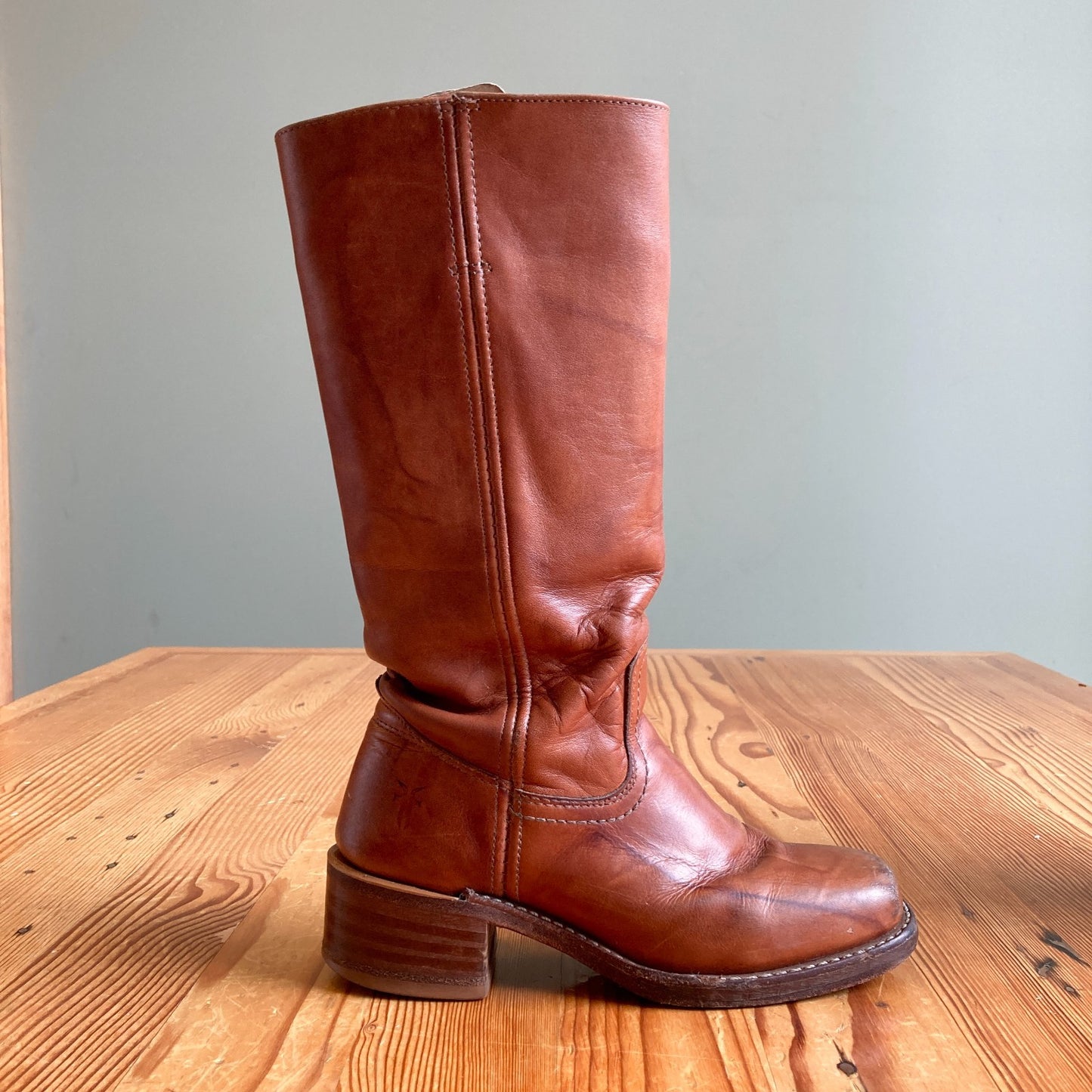 6.5 - FRYE Cognac Brown Campus 14L Tall Square Toe Womens Boots 0106KD