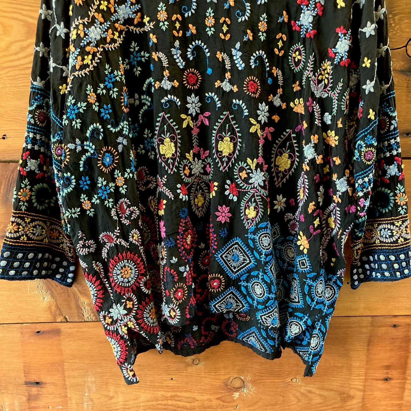 Johnny Was Black Embroidered Zora Stitchwork Tunic Blouse Top - Size L - 1209SH