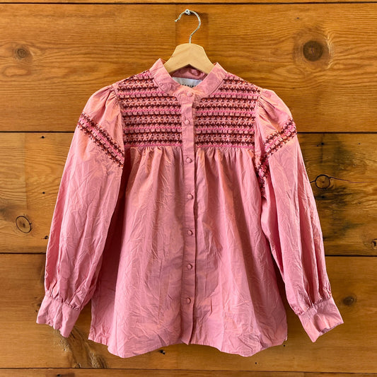 The Shirt by Rochelle Behrens Pink Embroidered Top - Size S - 1103ES
