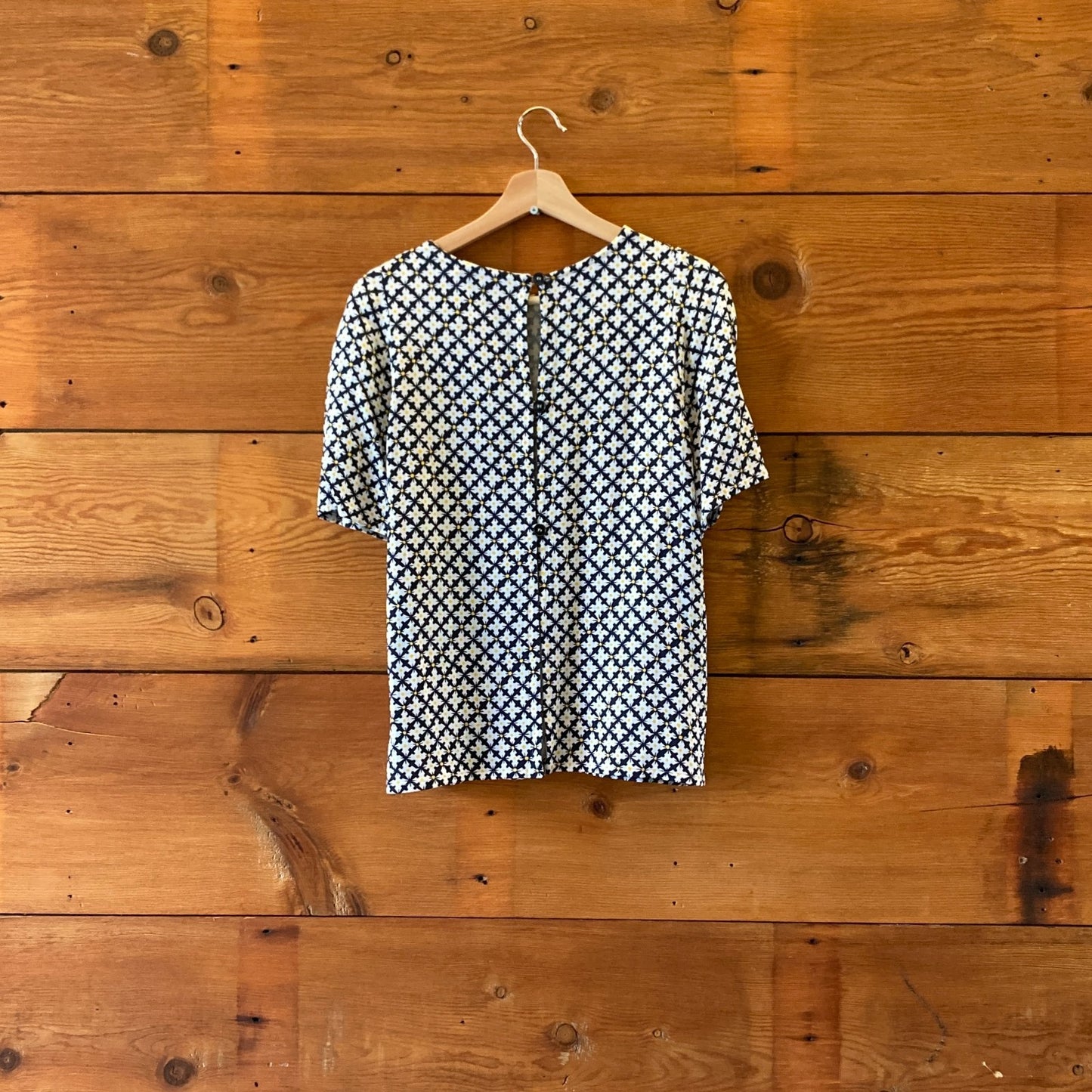 38 / M - Stella McCartney Navy White Yellow Print Short Sleeve Shirt 0508DK