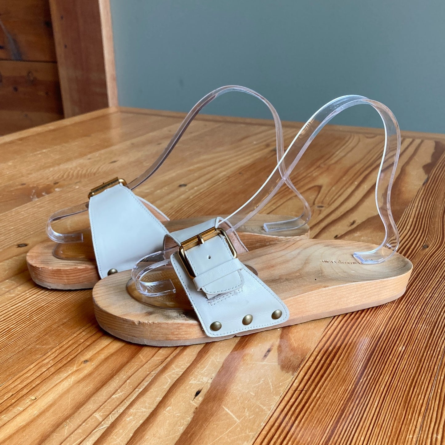 7 - Etoile Isabel Marant White Leather Wood Sole Tadley Sandals Shoes 0316CK