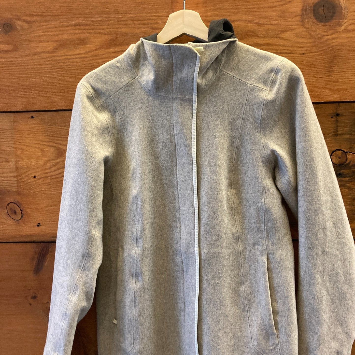 S - Arc'teryx Light Gray Hooded Wool Zip Up Long Length Embra Coat Jacket 0606RO