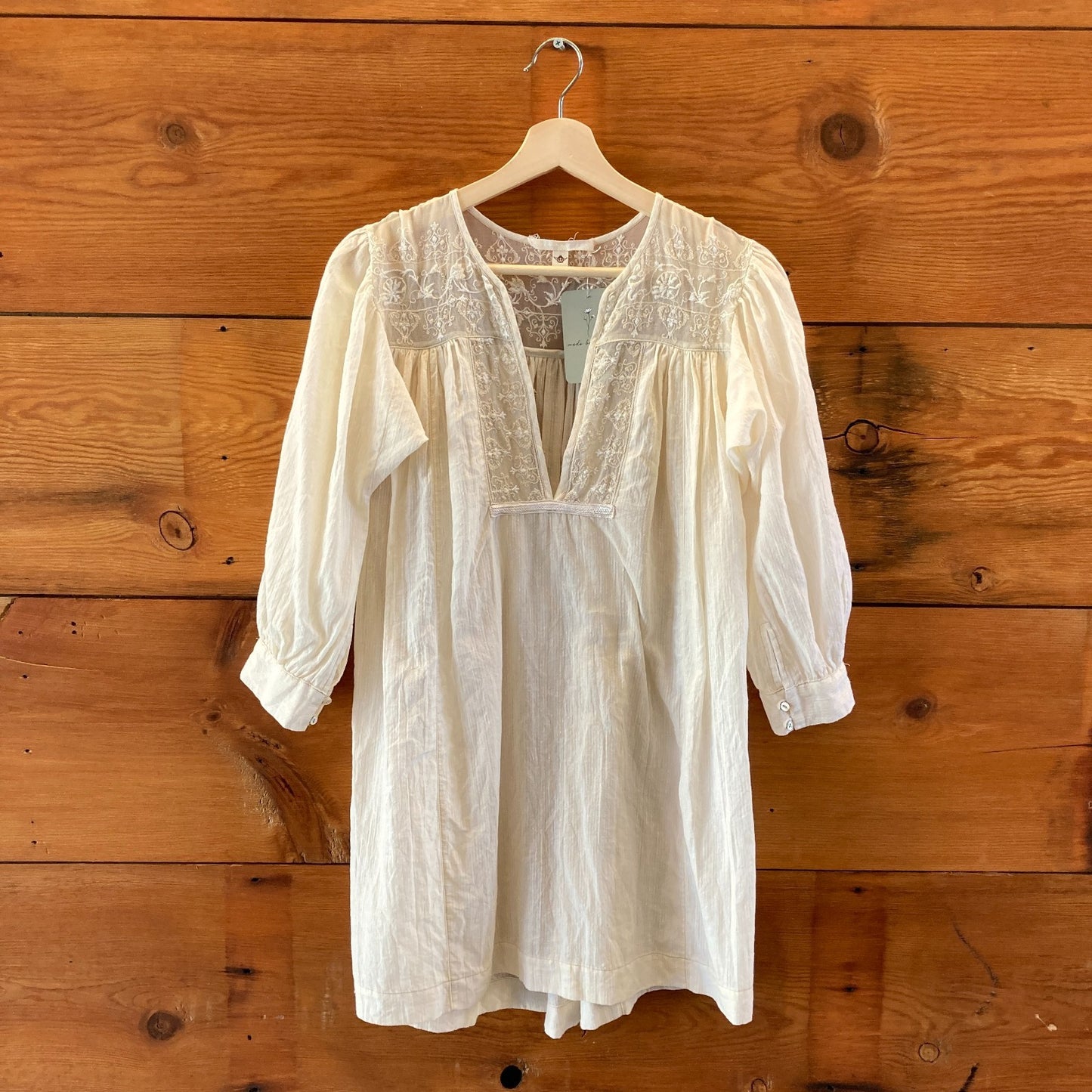 Burning Torch Ivory White Lace Neckline Boho Flowy Dress - Size XS - 1002MG