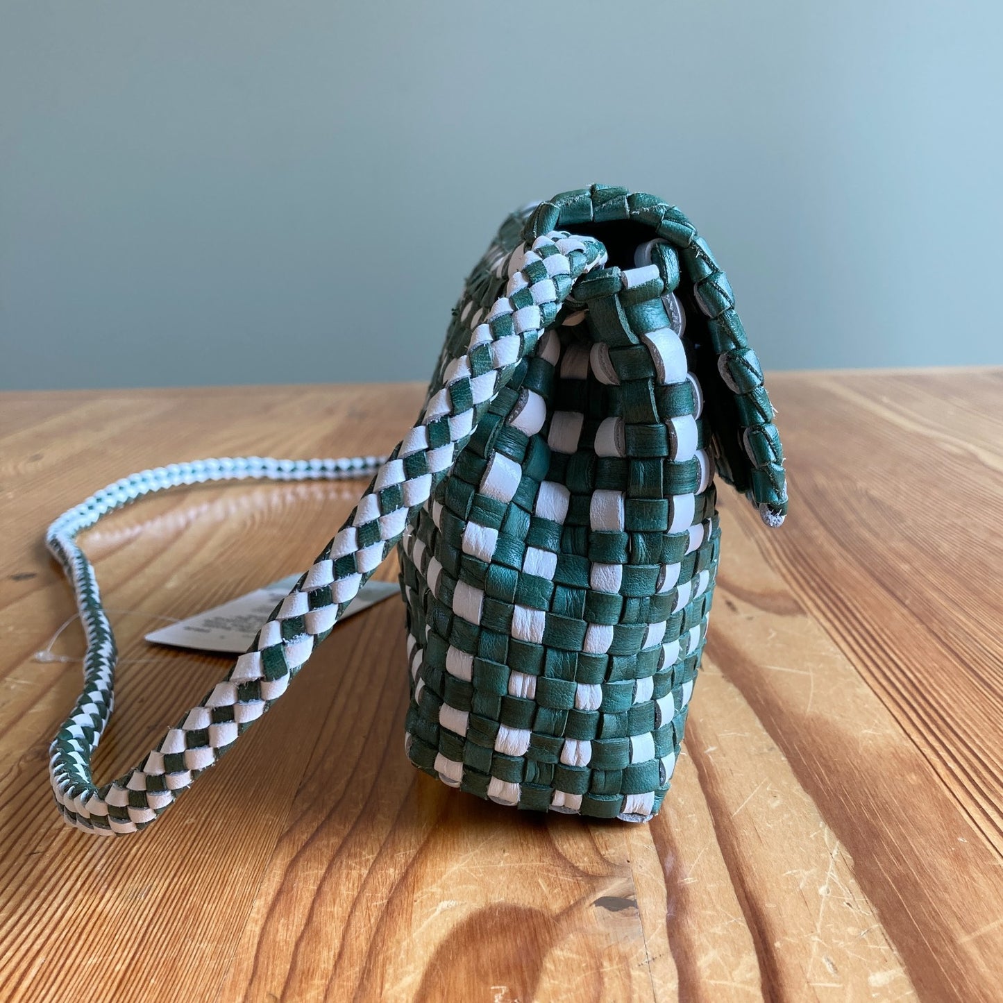 Loeffler Randall Green White Vinnie Woven Crossbody Leather Bag - 0920PW