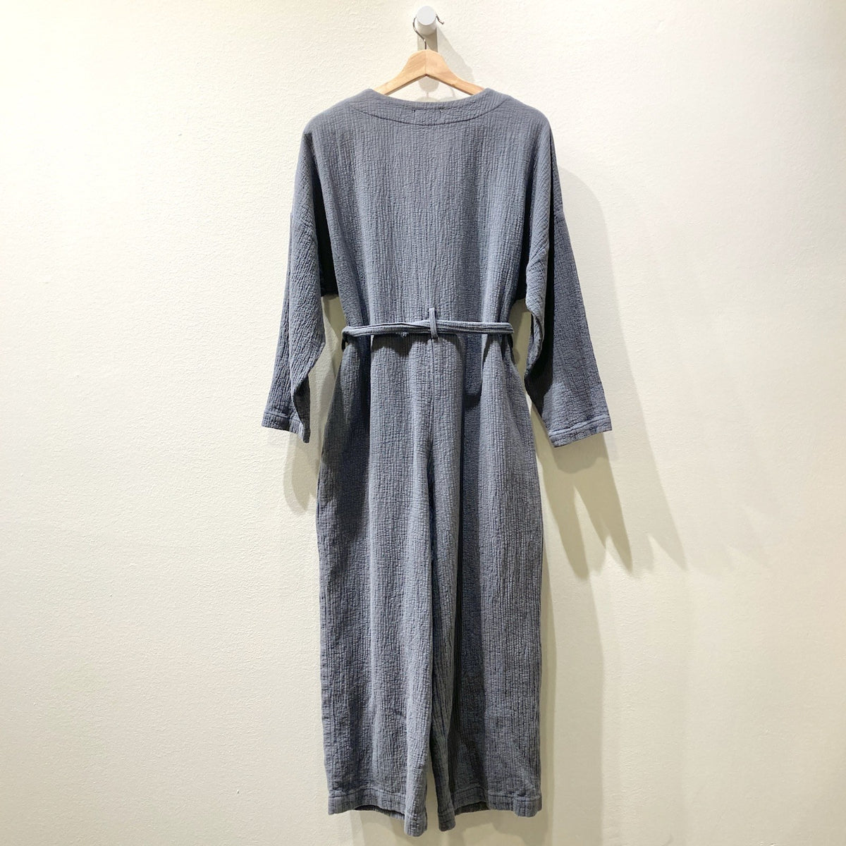 Nico Nico Blue Long Sleeve Textured Cotton belted Jumpsuit - Size L - 0715ES