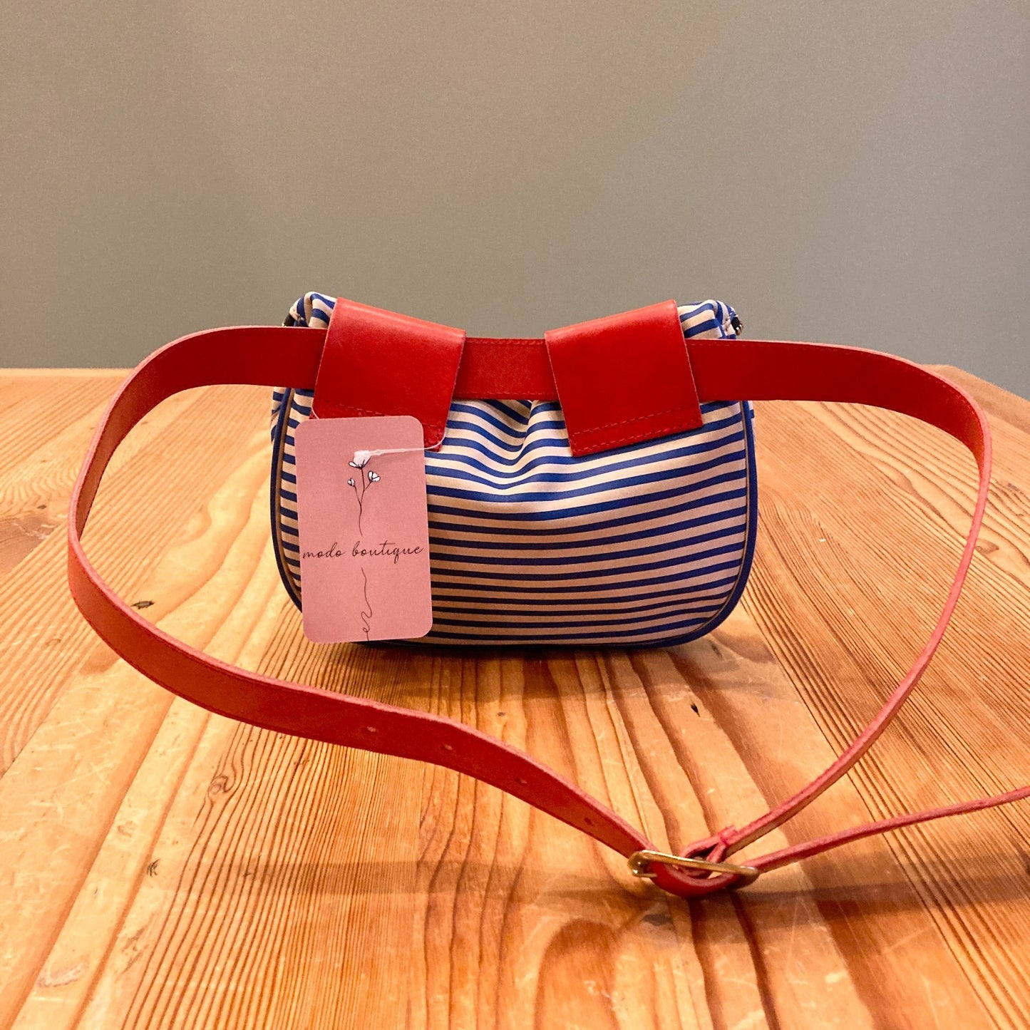 Clare V. Blue White Stripe Supreme Waist Pack Hip Red Belt Bag 0106MG