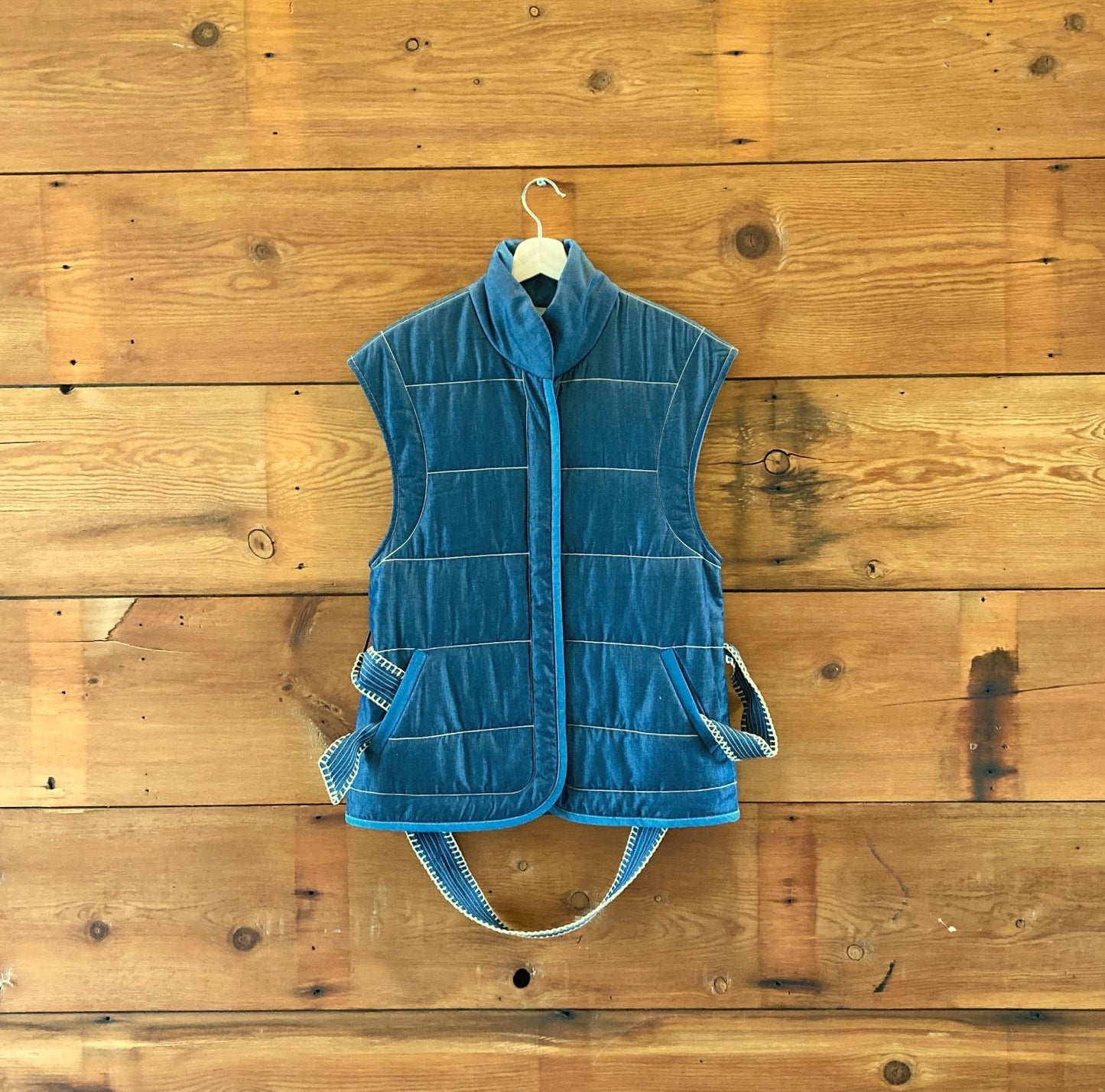 Carolina K Blue Chambray Snap Button Quilted Belted Vest - Size S - 1011MP