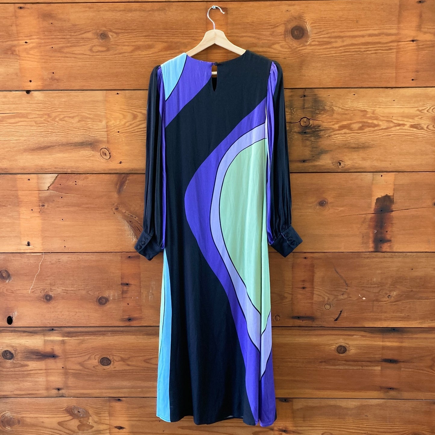 Olivia Rubin Black Purple Striped Long Sleeve Maxi Dress - Size 4 - 0415AB