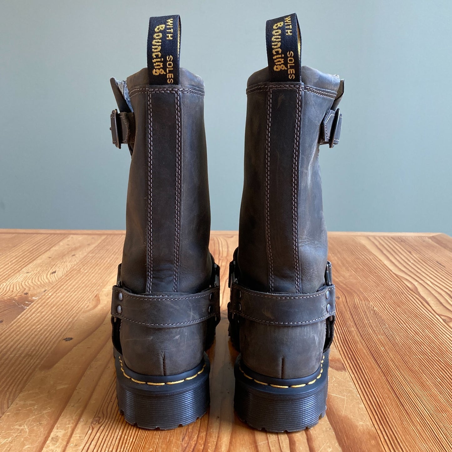 Dr Martens Charcoal Leather Anistone Biker Boots - Size 9 - NEW w/ Box - 0425SV