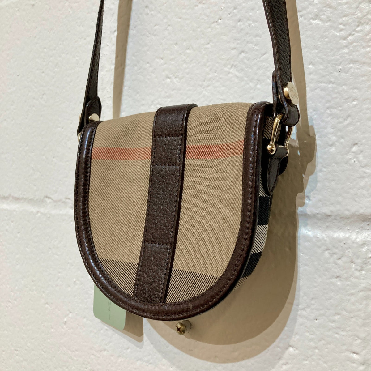 Burberry Nova Check Dark Brown Leather Piped Mini Crossbody Purse - 0210AM