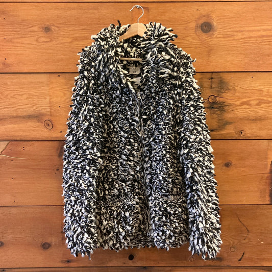S - Isabel Marant X H&M Black & White Hand-Knit Wool Jacket Zip Cardigan 0927LL