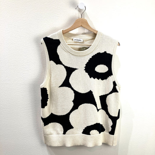 Marimekko White & Black Floral Pioneeri Unikko Sweater Vest - Size L - 0322MA
