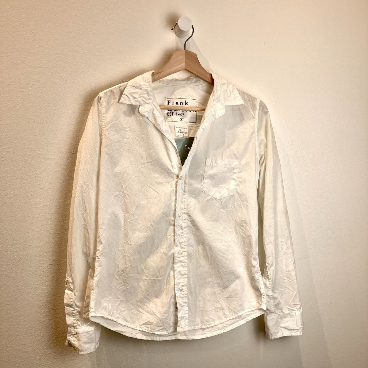 Frank & Eileen White Button Up Barry Long Sleeve Cotton Shirt - Size S - 0124KG