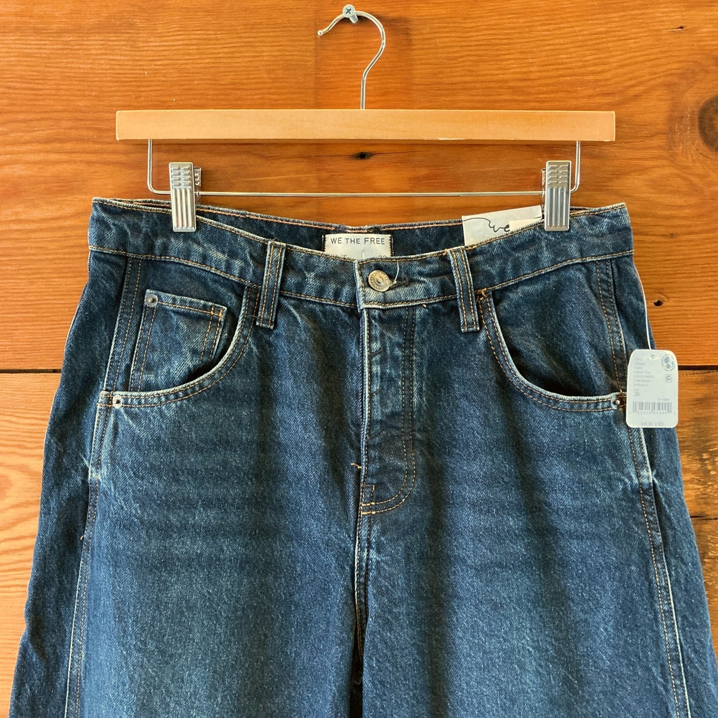 We the Free People Dark Wash Barrel Leg Button Fly Jeans - Size 26 NEW - 0718MS