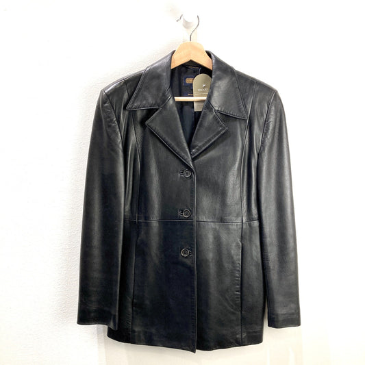Coach Vintage 90's Black Leather Car Coat Button Up Jacket - Size S - 0814JF