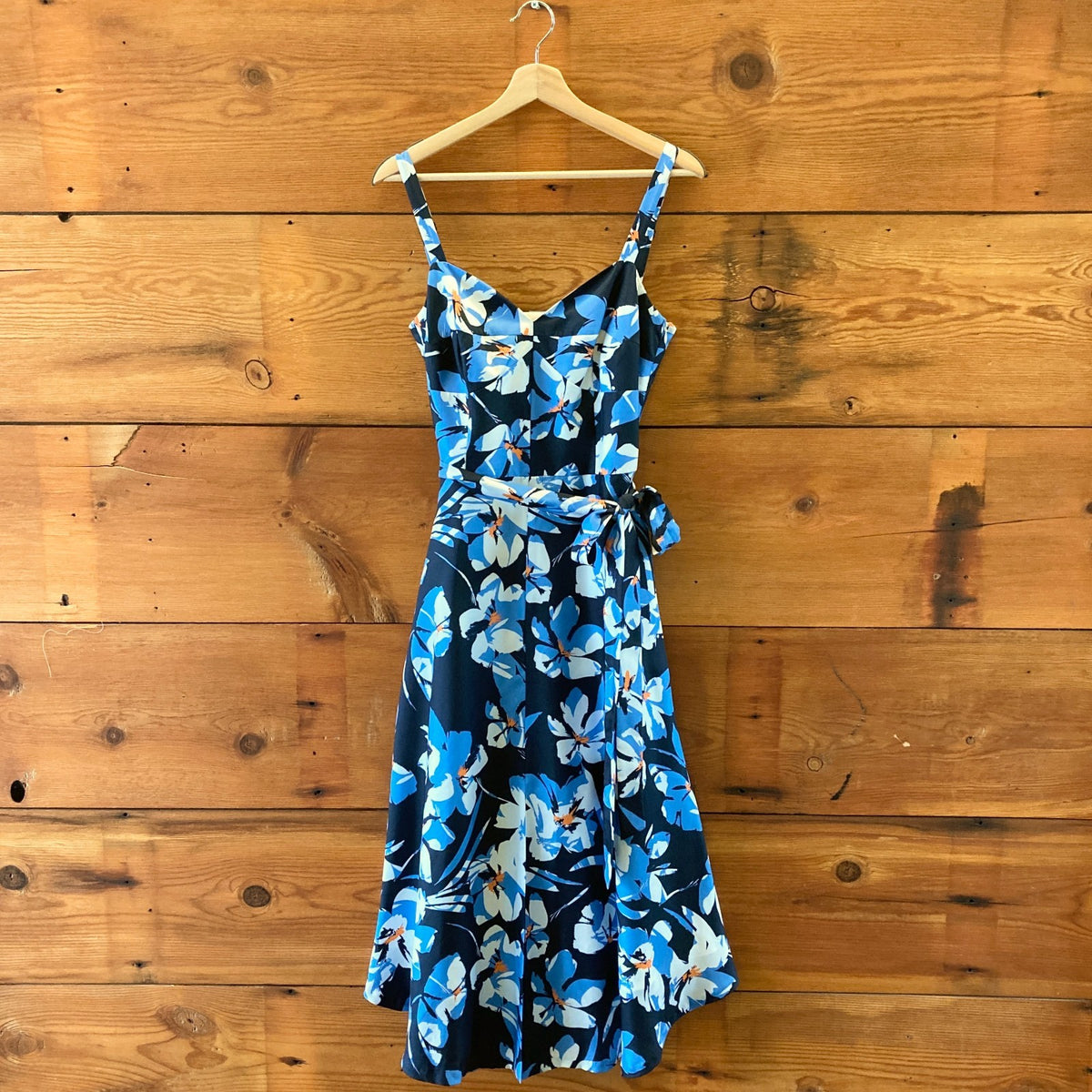 Milly Blue Floral Fit & Flare Sweetheart Neckline Dress - Size 10 - 1029SB