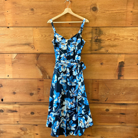 Milly Blue Floral Fit & Flare Sweetheart Neckline Dress - Size 10 - 1029SB