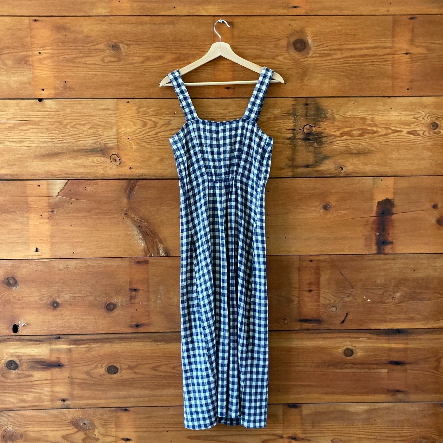 Rita Row Navy & White Gingham Plaid Button Up Midi Dress - Size M - 0108SR