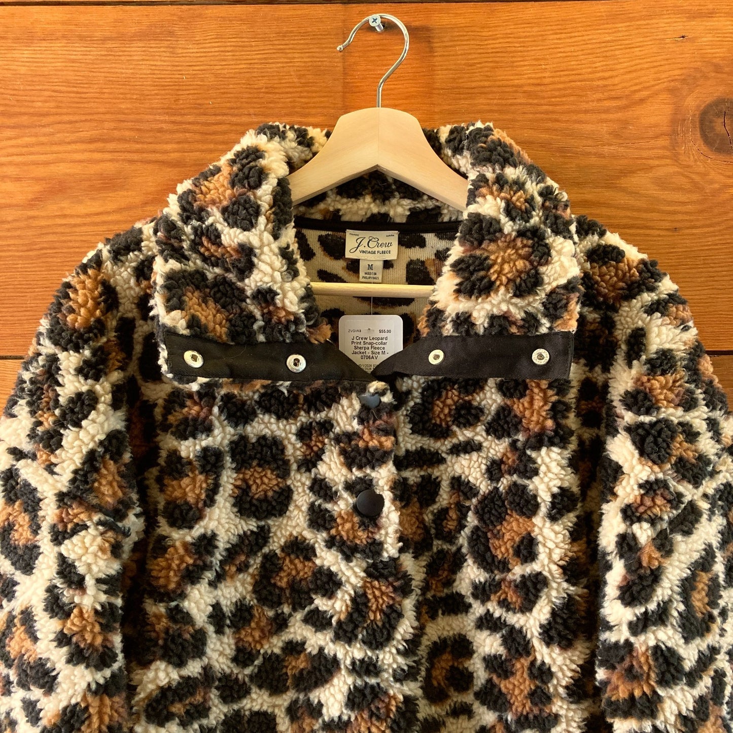 J Crew Leopard Print Snap-collar Sherpa Fleece Jacket - Size M - 0706AV