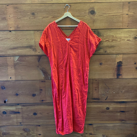 M - Velvet Graham & Spencer Red V-Neck 100% Linen Montana Dress 0416JW