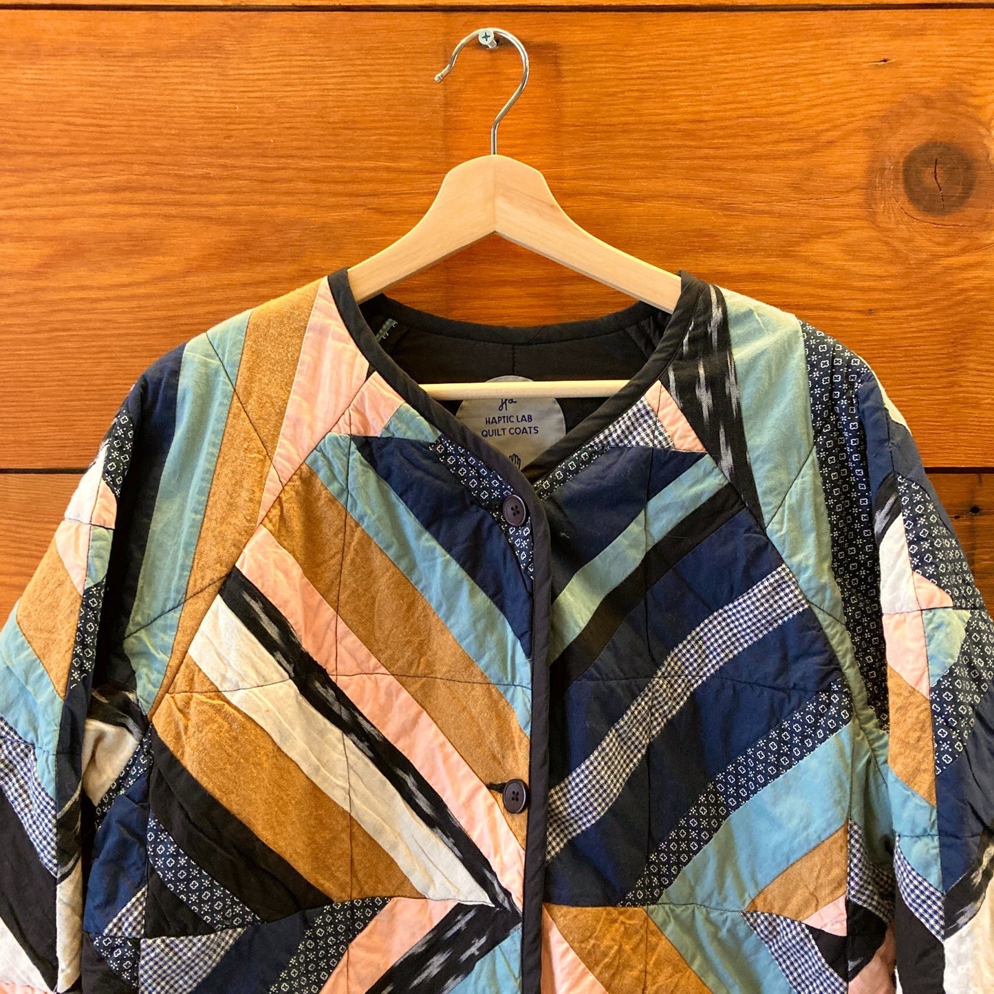 S - Haptic Lab Multi Fabric Chevron Patterned Quilted Jacket Coat 0627LH