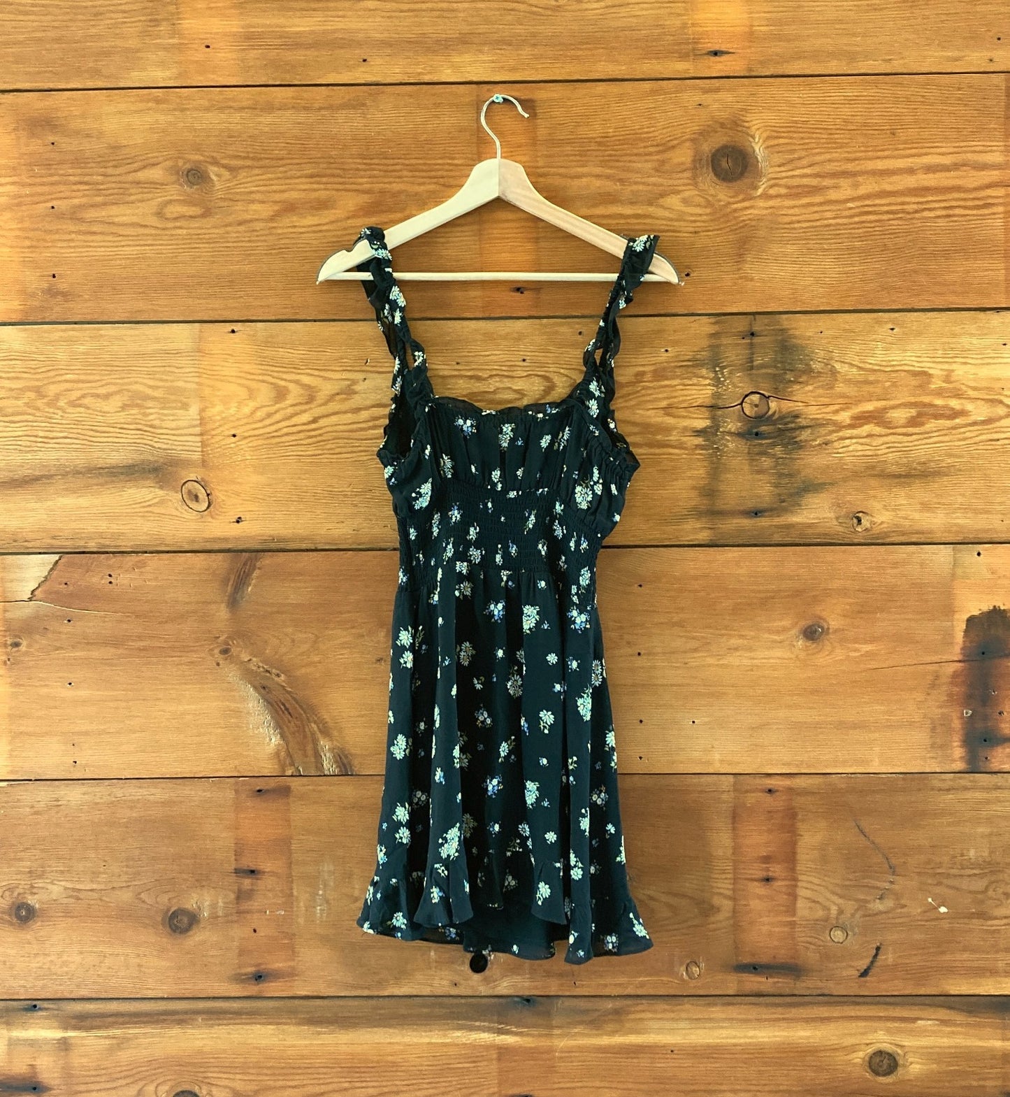 Reformation Black Floral Print Silvia Mini Ruffled Sun Dress - Size S - 0426CR