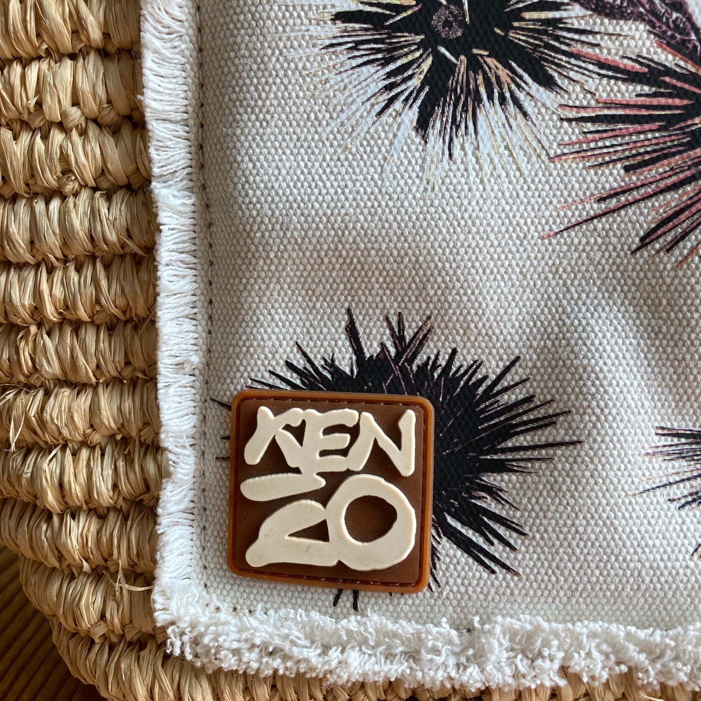 Kenzo Raffia & Canvas Straps Sea Urchin Crossbody Purse Bag - 0422VS