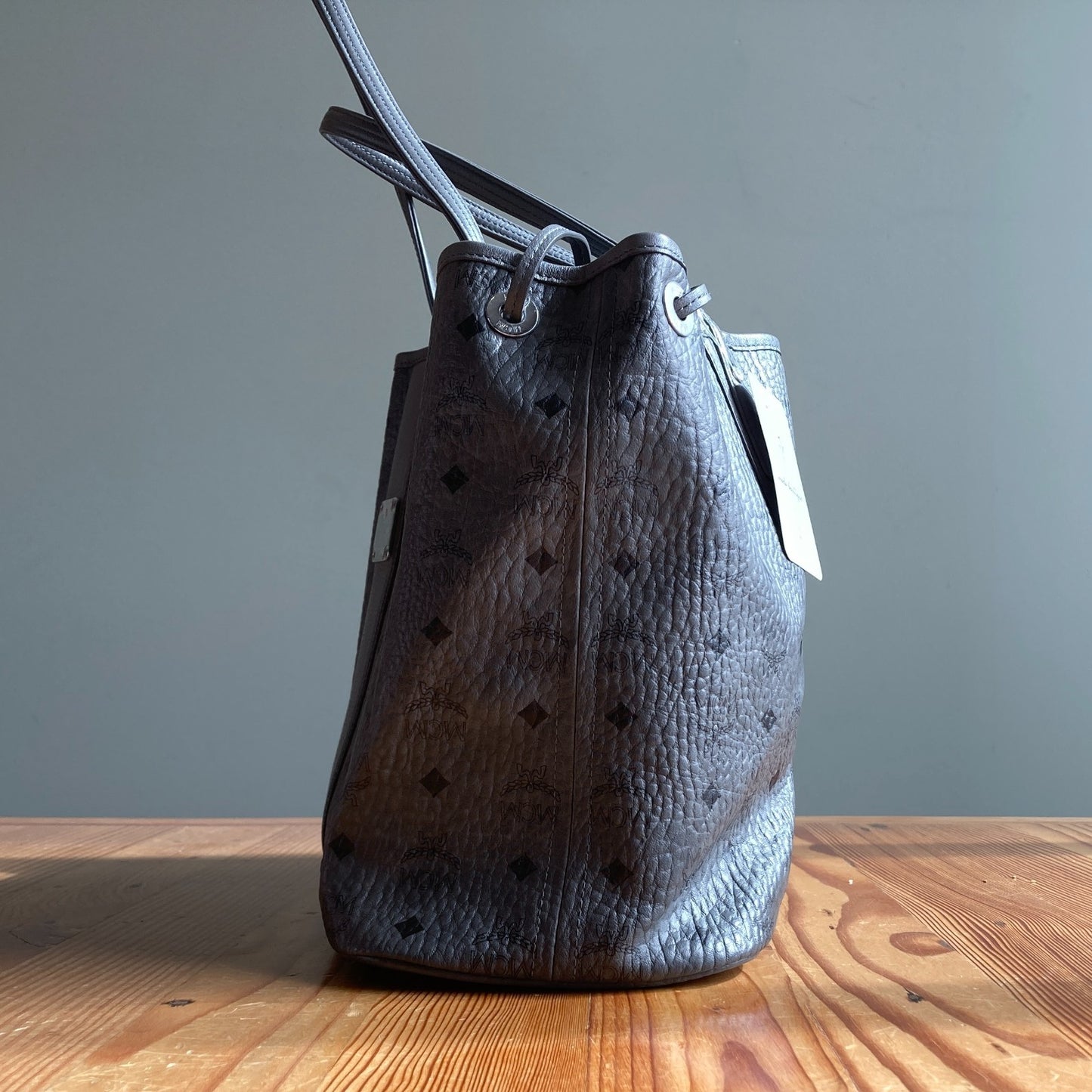 MCM Phantom Gray Leather Visetos Reversible Liz Tote Bag Purse 0420PH