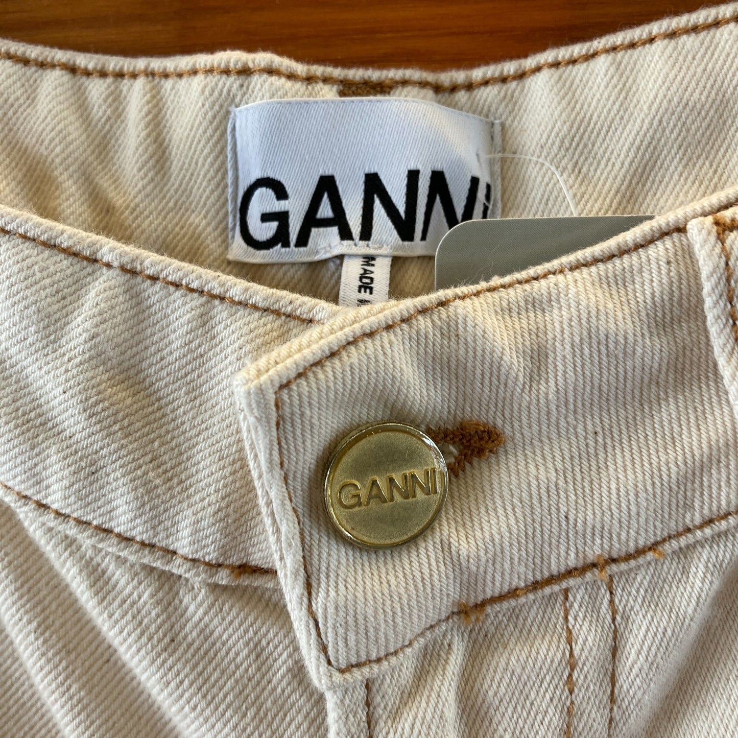 Ganni Ecru Denim Angi Egret Wide Leg Cargo Pants - Size 29 - 0204MP
