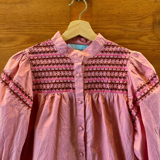 The Shirt by Rochelle Behrens Pink Embroidered Top - Size S - 1103ES