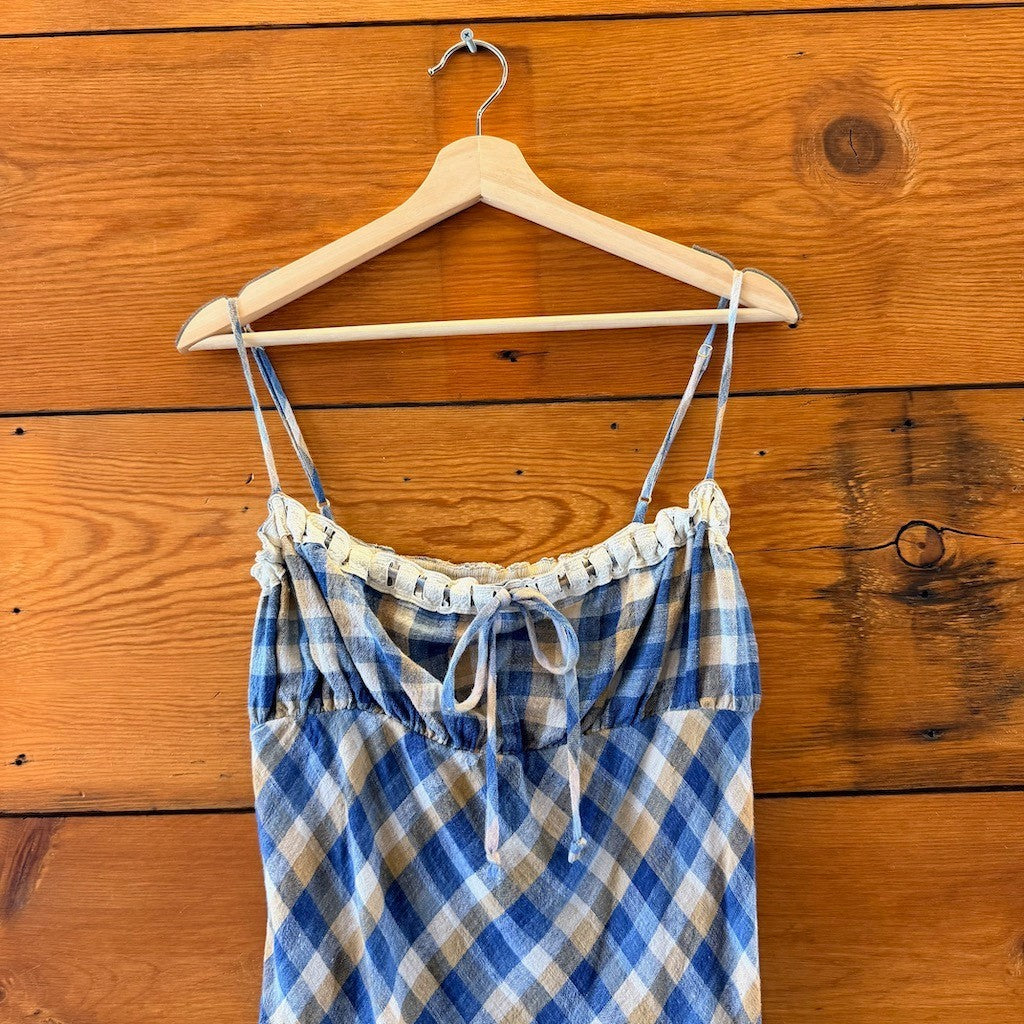 Christy Dawn Blue Linen Plaid Sleeveless Maxi Sam Dress - Size S - NEW - 0312IG