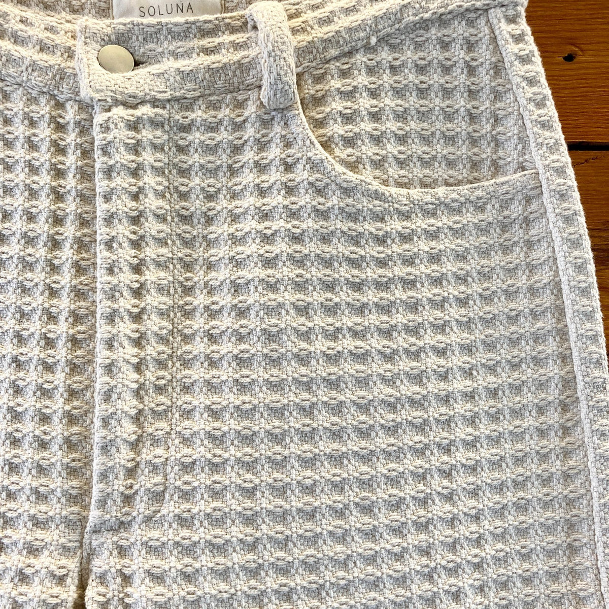 Soluna Collective Cream White Wide Leg Natural Waffle Pants - Size 8 - 0312KP