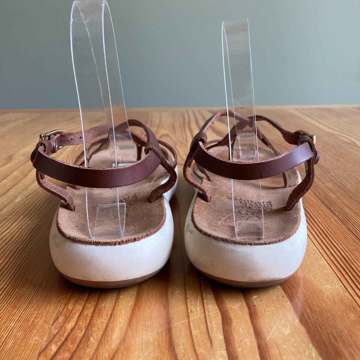 Ancient Greek Brown Leather w/ White Chunky Sole Sandals - Size 37 - 0504SL