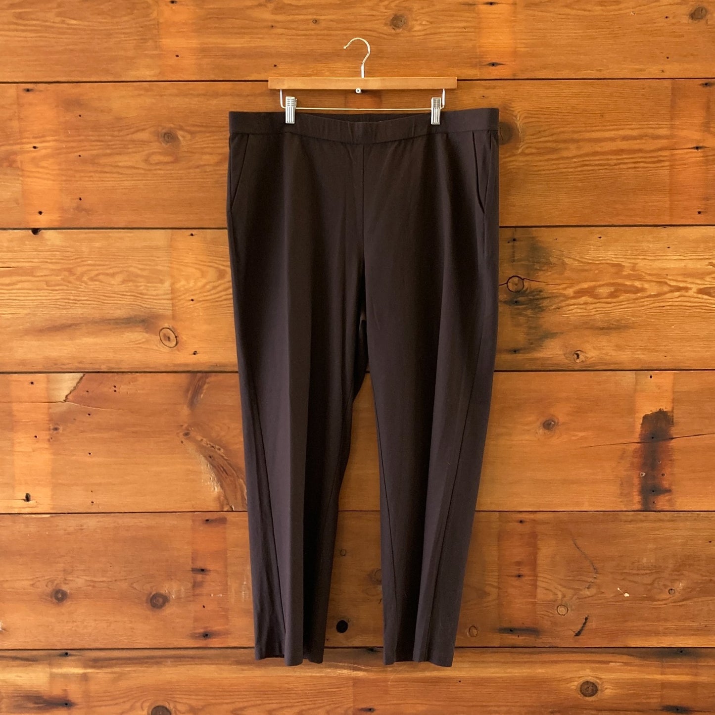 2XL - Eileen Fisher $178 Clove Brown Straight Leg Stretch Waist Pants NEW 0217RC