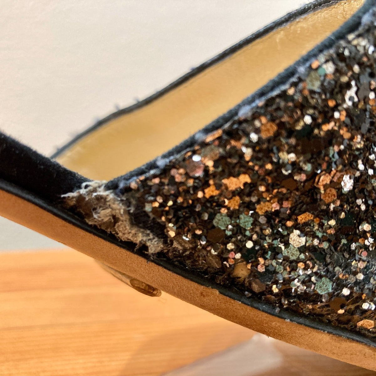 Jimmy Choo Black Coarse Glitter Globe D'Orsay Suede Flats - 37.5 / 7.5 - 0907LR