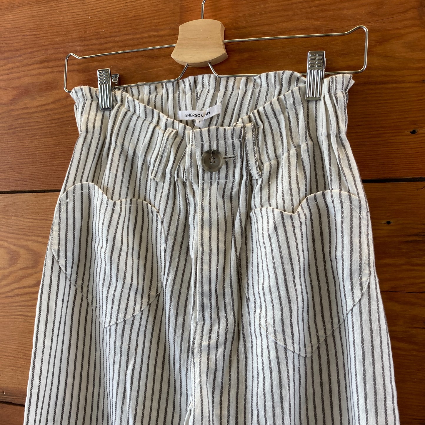 Emerson Fry White & Gray Striped Heart Pocket Babas Pants - Sz S - 0517DS