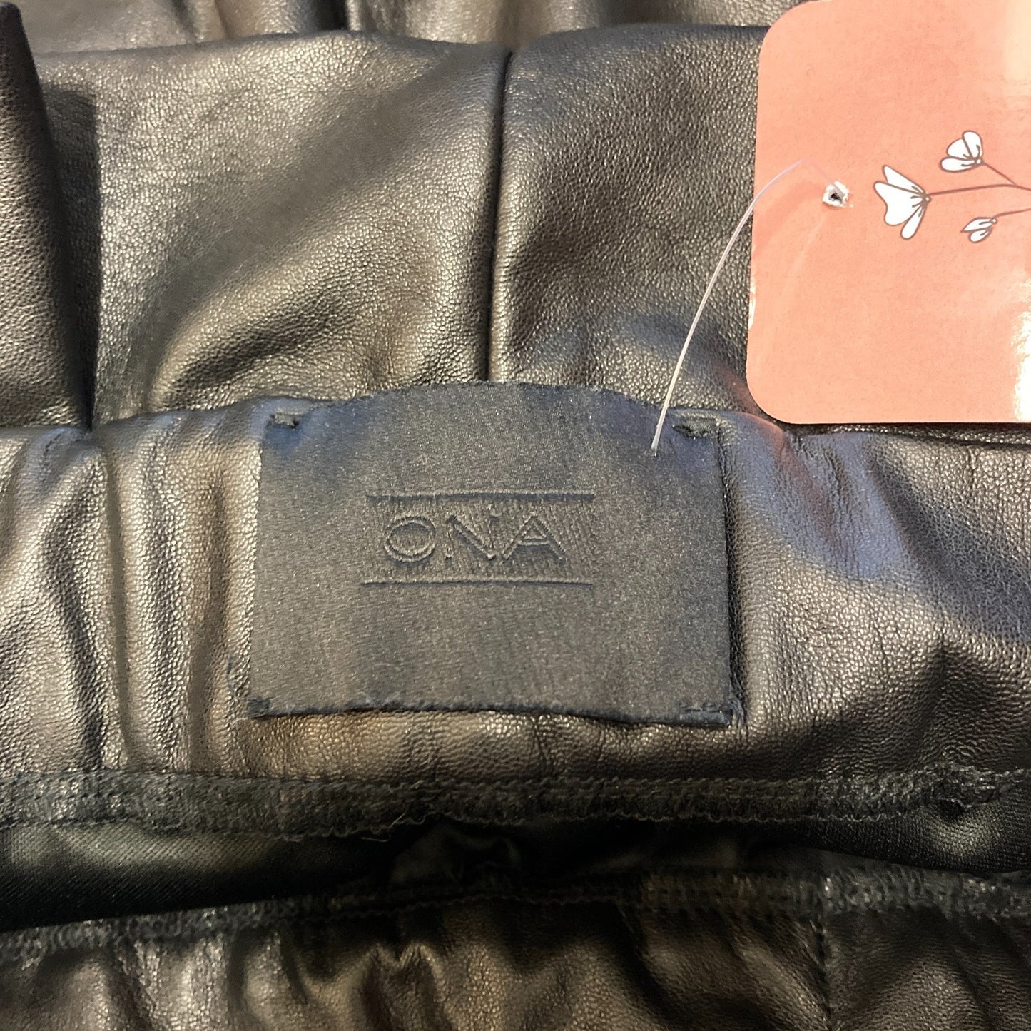 S - ONA by Yoon Chung Black Vegan Leather Tie Waist Tapered Pants 0705PE