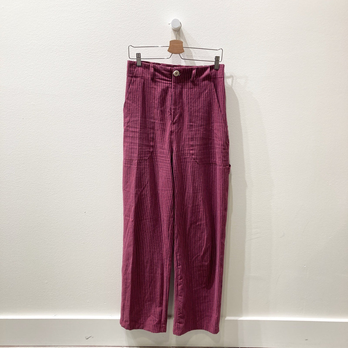 Back Beat Magenta Striped High Rise Pull On Utility Pants - Size L - 0607CC