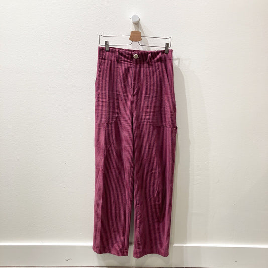 Back Beat Magenta Striped High Rise Pull On Utility Pants - Size L - 0607CC