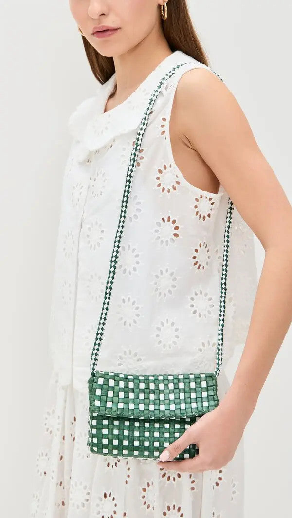 Loeffler Randall Green White Vinnie Woven Crossbody Leather Bag - 0920PW