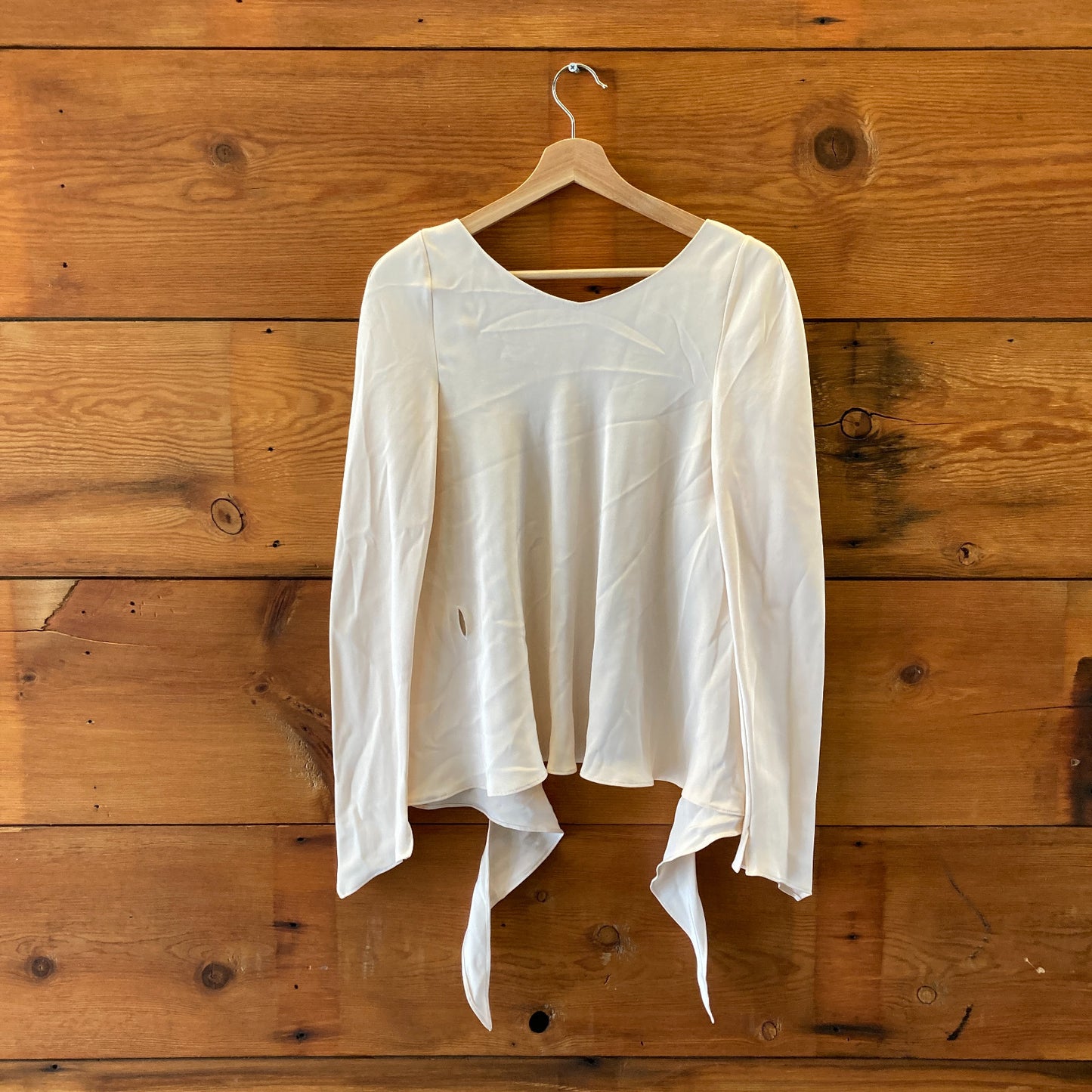 Peter Cohen Cream Long Sleeve 100% Silk Blouse Wrap Shirt - Size S  - 0508GA