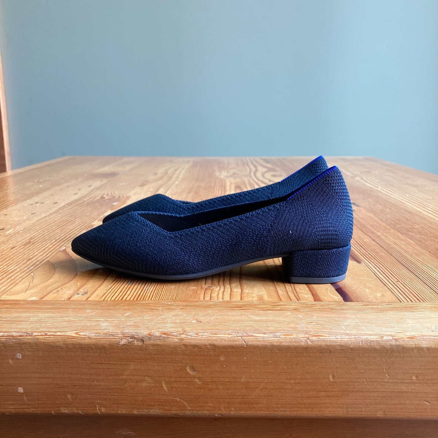 Rothy's Blue Knit The High Point Pointed Toe Heels Shoes - Sz 7 - NEW - 0201EB