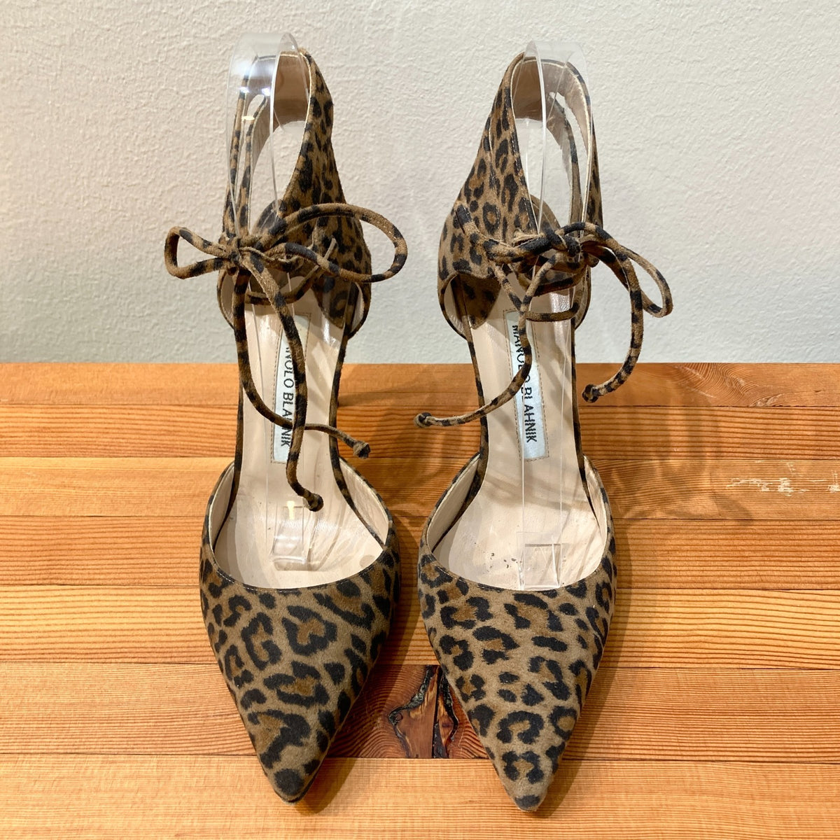 Manolo Blahnik Leopard Print Ankle-Tie Pumps Heels - Size 37.5 / 0907LR