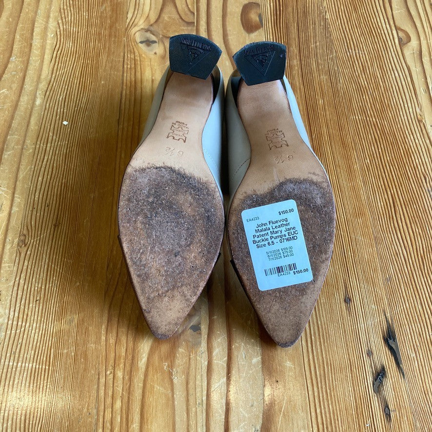 John Fluevog Malala Leather Patent Mary Jane Buckle Pumps EUC Size 6.5 - 0716MD