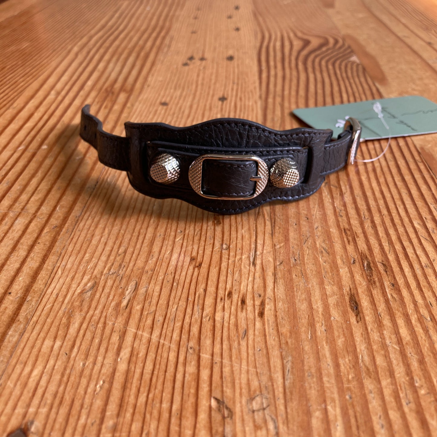 Balenciaga Dark Gray Leather Giant Arena Moto Bracelet - Size M - 0504AK